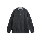 Unisex Chunky Knit Henley Sweater with Half Button Placket and Ribbed Neckline Fashion Glam