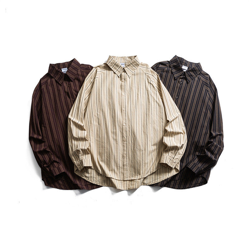 Unisex Oversize-Longline Shirt with vertical stripe pattern and rounded hem Fashion Glam