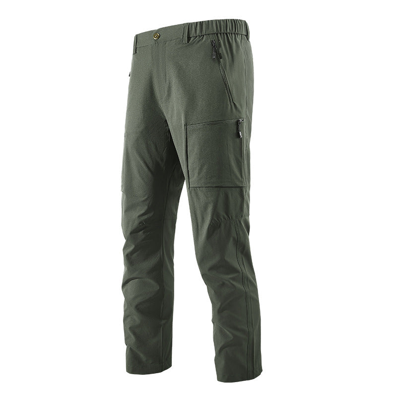 Men's Multifunctional Cargo Travel Pants with Elastic Waistband, Zipper Pockets and Knee Reinforcement Fashion Glam