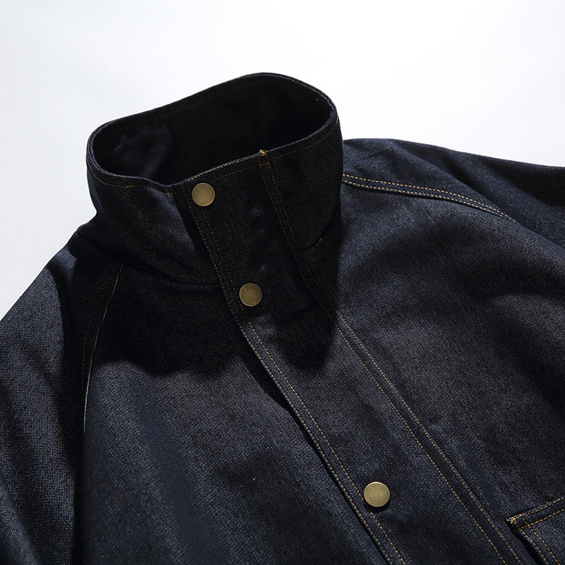 Unisex Boxy Jeans Jacket in Oversized Cut with Stand-Up Collar and Flap Pockets Fashion Glam