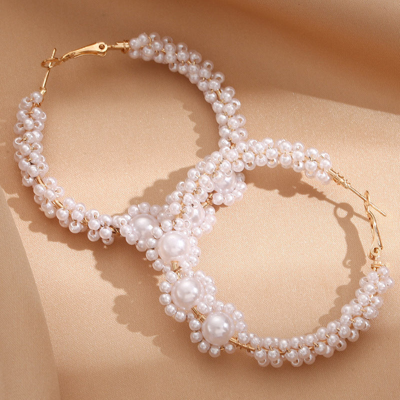 Women’s hoops with artistic pearl design Fashion Glam