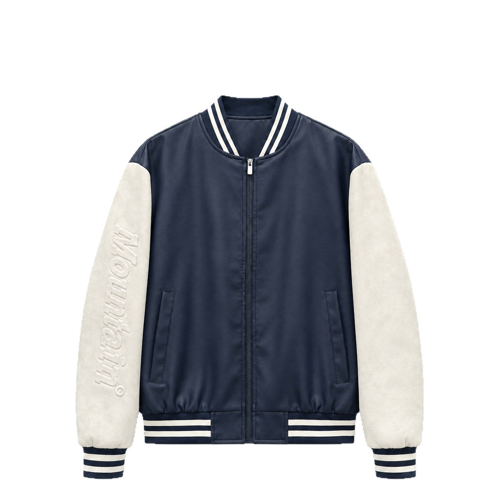 Men's varsity bomber jacket in college style with faux leather body and contrasting suede sleeves Fashion Glam