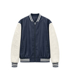 Men's varsity bomber jacket in college style with faux leather body and contrasting suede sleeves Fashion Glam