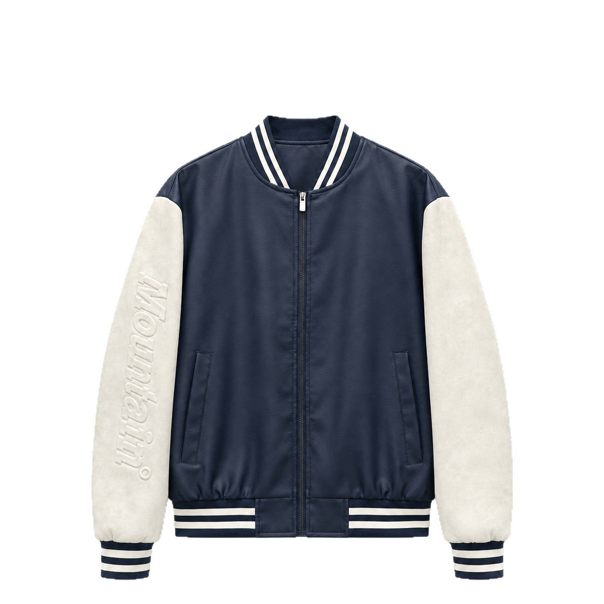 Men's varsity bomber jacket in college style with faux leather body and contrasting suede sleeves Fashion Glam