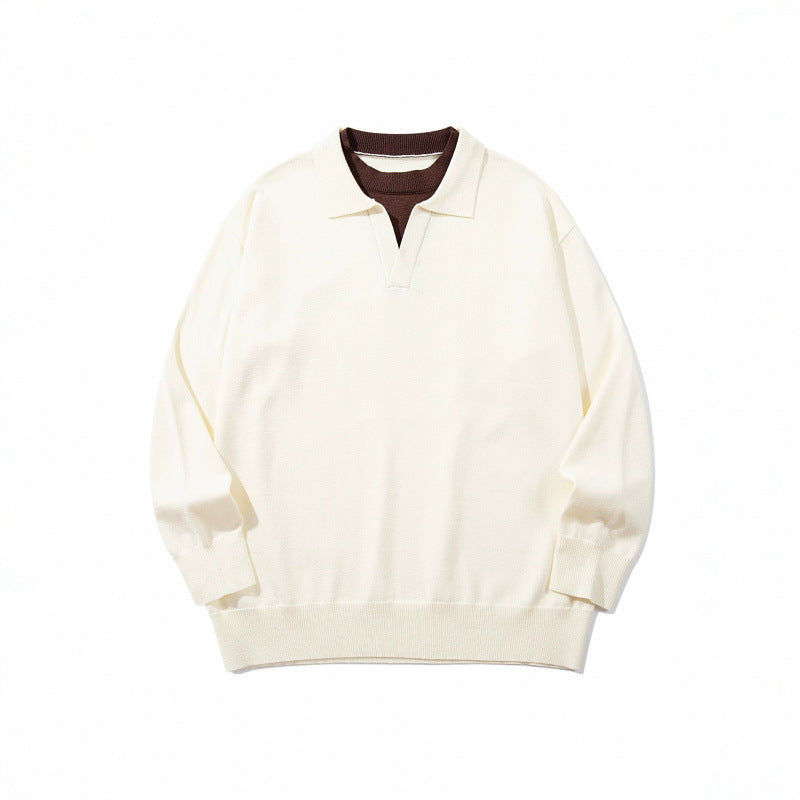 Unisex Oversize fine knit pullover with open Henley neckline and contrasting inner collar Fashion Glam