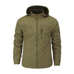 Men's Multifunctional Softshell Outdoor Jacket with Hood, Chest Zipper, and Breathable Lining Fashion Glam