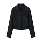 Women Cropped Military Inspired Jacket with Braid Application and Fringed Hem Fashion Glam
