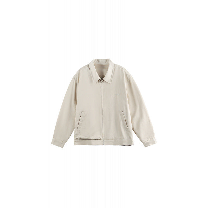 Men's Lightweight Boxy Transitional Jacket with Shirt Collar and Concealed Zipper Fashion Glam