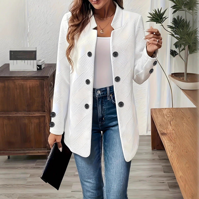 Women Tailored Long Blazer with Textured Quilted Look Fashion Glam
