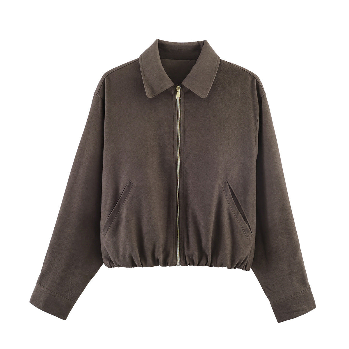 Women's short velor bomber jacket with shirt collar, zipper and elastic hem Fashion Glam