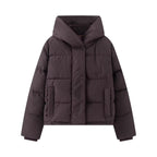 Women's short quilted puffer jacket with high stand-up collar and concealed button placket Fashion Glam
