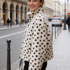 Women's Lined Teddy Jacket with Heart All-Over, Stand Collar and Drawstring Fashion Glam