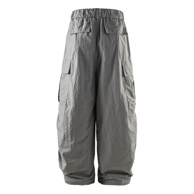 Unisex Wide Cropped Cargo Pants with Elastic Waistband, Drawstring and Overlay Pockets Fashion Glam