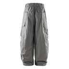 Unisex Wide Cropped Cargo Pants with Elastic Waistband, Drawstring and Overlay Pockets Fashion Glam