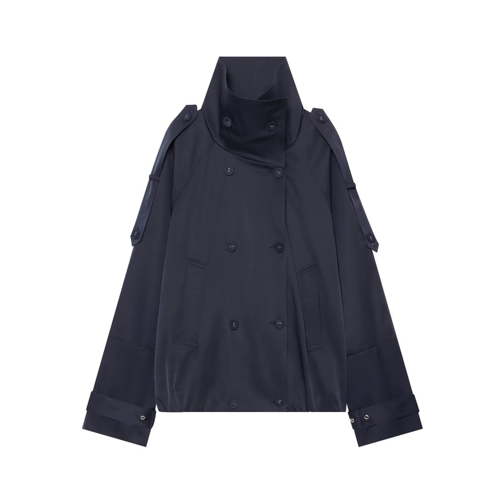 Women's Cape-like Short Double-breasted Trench Coat with High Stand Collar and Adjustable Cuffs Fashion Glam