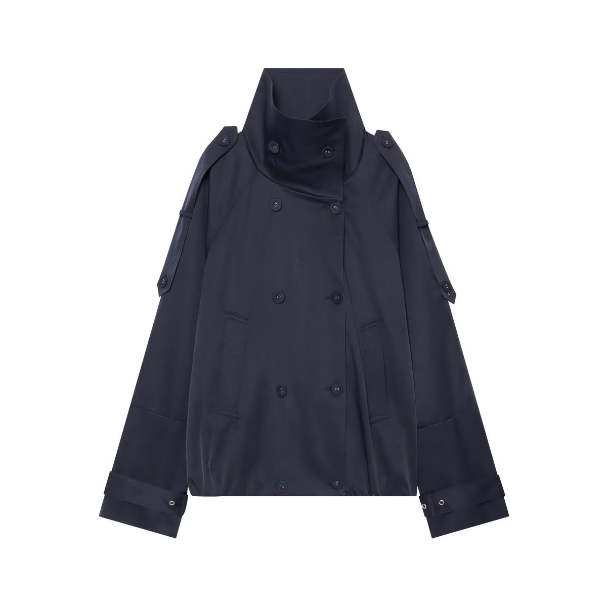 Women's Cape-like Short Double-breasted Trench Coat with High Stand Collar and Adjustable Cuffs Fashion Glam