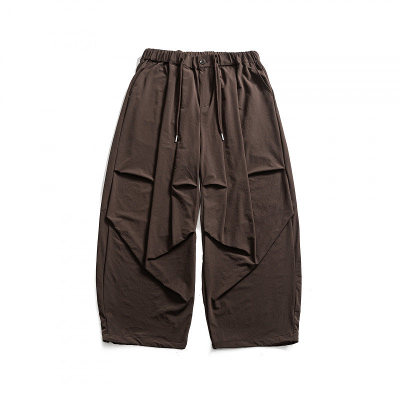 Men's Wide Cropped Harem Pants with Pleat Look, Elastic Waistband and Drawstring Fashion Glam