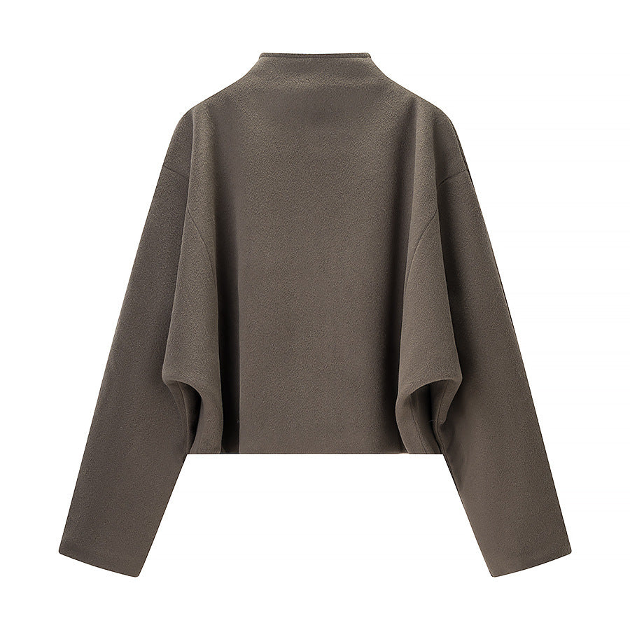 Women's Short Fleece Jacket with Stand-Up Collar and Full Zip Fashion Glam