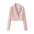 Women's Short Cut Boucle Blazer with Double Breasted Decorative Button Placket and Textured Weave Look Fashion Glam