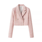Women's Short Cut Boucle Blazer with Double Breasted Decorative Button Placket and Textured Weave Look Fashion Glam