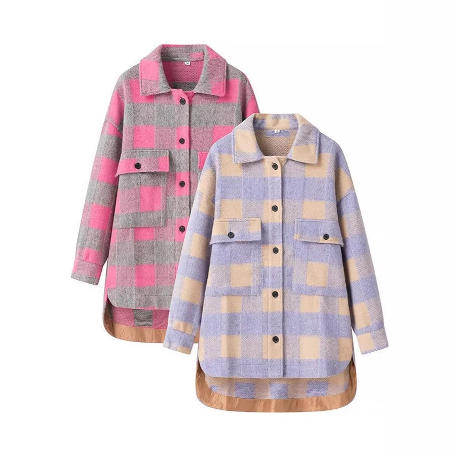 Women's Checked Oversized Transitional Jacket in Shacket Style Fashion Glam