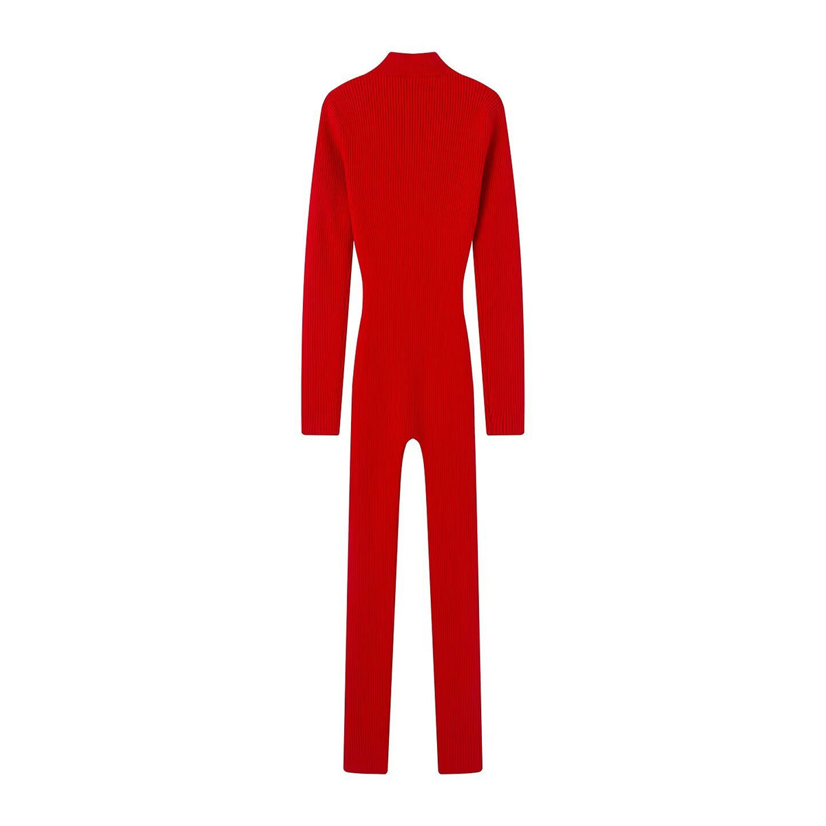 Women's Fitted Rib Knit Jumpsuit with Stand Collar, Zipper and Thumb Hole Fashion Glam