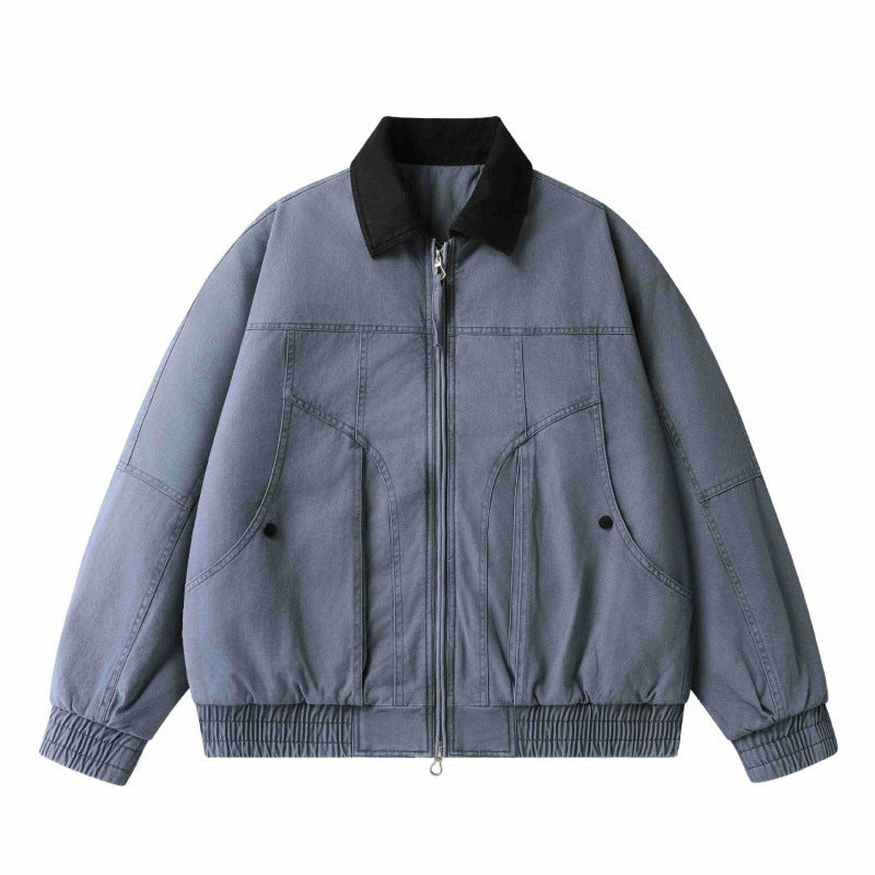 Men's Loose-Fit Worker Bomber Jacket made of Cotton Canvas with Contrast Collar and Drawstring Hem Fashion Glam
