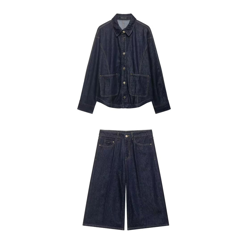 Women's Oversized Denim Jacket with Patch Pockets and Decorative Stitches Fashion Glam