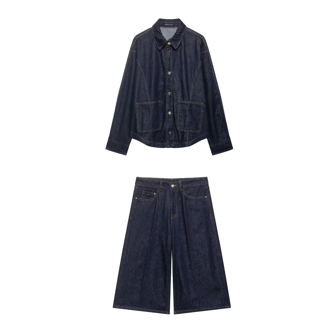Women's Oversized Denim Jacket with Patch Pockets and Decorative Stitches Fashion Glam