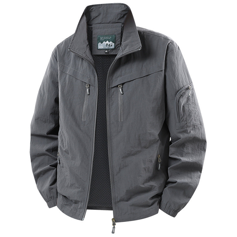 Men's Lightweight Functional Jacket with Mesh Lining and Multiple Zipper Pockets Fashion Glam