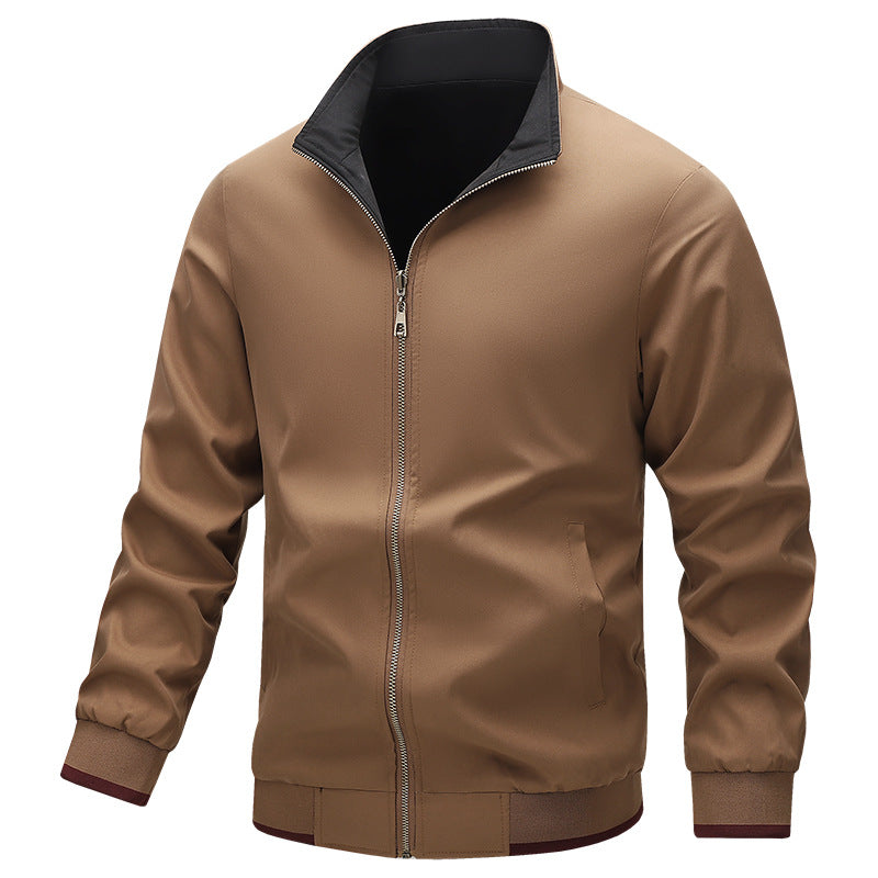 Men's Lightweight Harrington Jacket with Stand-Up Collar, Zip Closure and Contrast Cuffs Fashion Glam