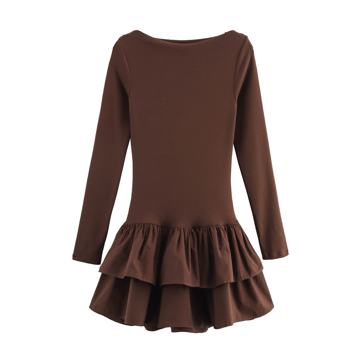 Women's figure-hugging mini dress with tiered ruffles and boat neckline Fashion Glam