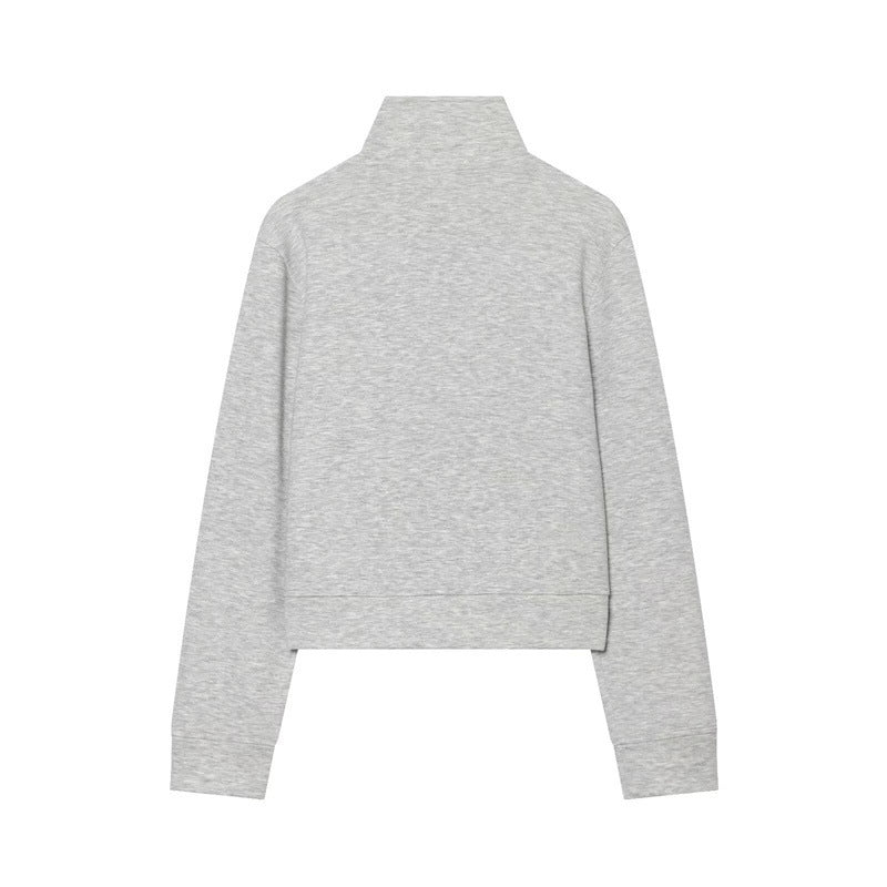 Women's Short Sweat Jacket in Military Style with Stand-Up Collar and Decorative Button Details Fashion Glam