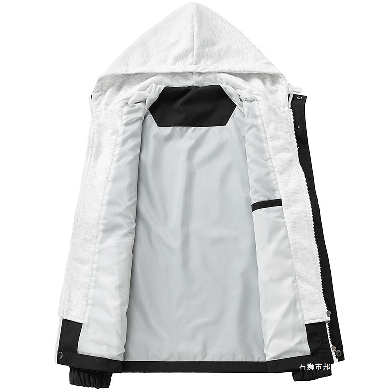 Men's lightweight wind and water-repellent hooded transitional jacket with fleece-lined hood and elastic hem Fashion Glam