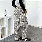 Women High-Waist Leopard-Print Palazzo Pants made of flowing fabric Fashion Glam