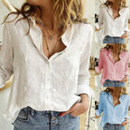 Women's lightweight linen blouse in a casual oversized cut with a step collar and continuous button placket Fashion Glam
