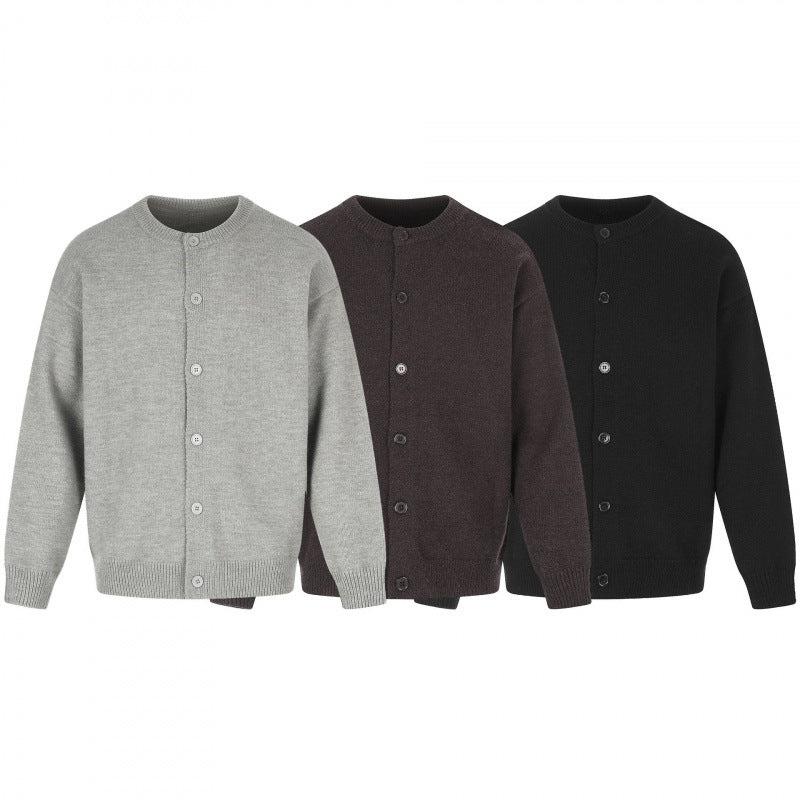 Unisex Boxy Knit Cardigan with Round Neckline and Full Button Placket Fashion Glam