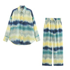 Women's Wide Palazzo Lounge Pants with Elastic Waistband, Drawstring and Watercolor Print Fashion Glam