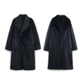 Women Longer Reversible Faux Fur Coat with Oversized Shawl Collar and Patch Pockets Fashion Glam