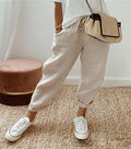 Women's linen jogger pants with drawstring, loose tapered fit and rolled hems Fashion Glam