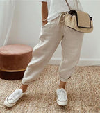 Women's linen jogger pants with drawstring, loose tapered fit and rolled hems Fashion Glam