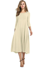 Women's Long A-Line Midi Dress made of Stretch Jersey with Three-Quarter Sleeves and Side Pockets Fashion Glam