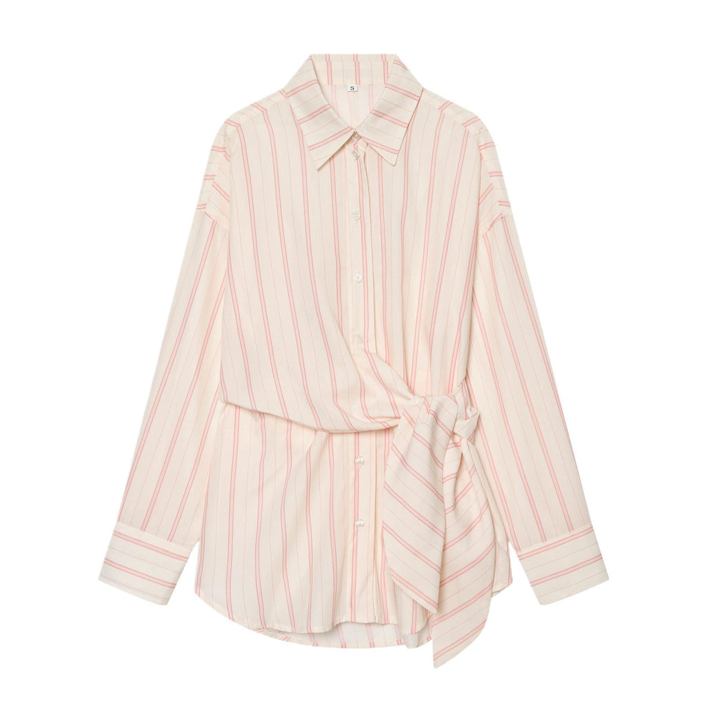 Women's Striped Shirt Blouse with Waist Knot Detail Fashion Glam