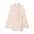 Women's Striped Shirt Blouse with Waist Knot Detail Fashion Glam