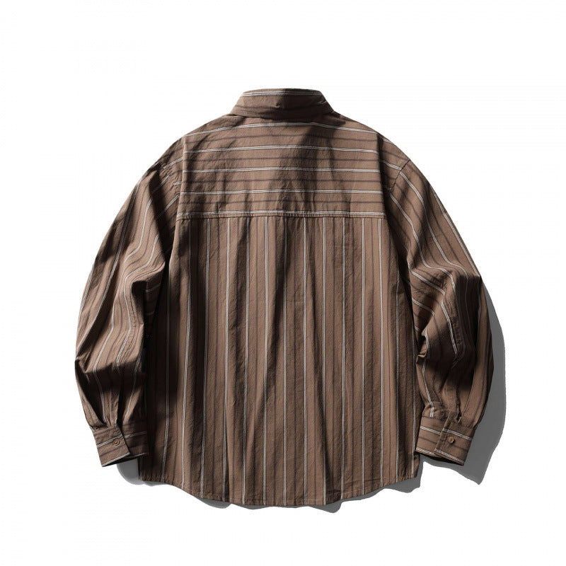 Unisex locker cut striped overshirt made of cotton blend with kent collar and side decorative button plackets Fashion Glam