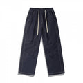 Unisex Wide Denim Pants with Elastic Waistband, Drawstring and Quilted Knee Patch Fashion Glam