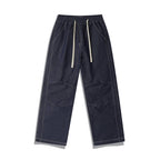 Unisex Wide Denim Pants with Elastic Waistband, Drawstring and Quilted Knee Patch Fashion Glam