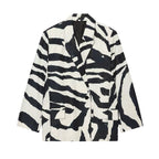 Women's Oversize Blazer with Zebra Print, One Button Closure and Flap Pockets Fashion Glam