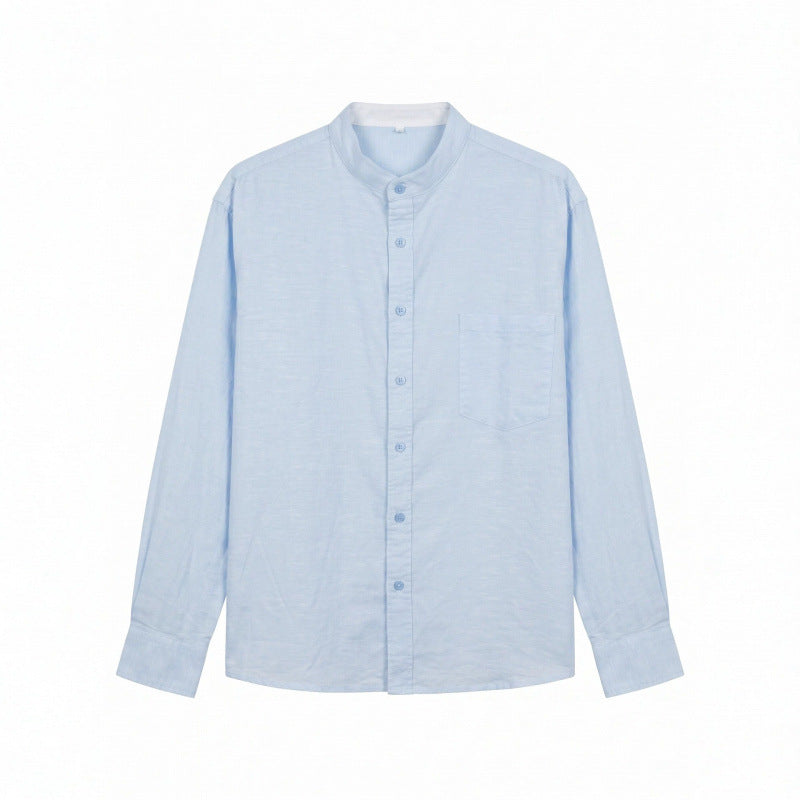 Men's Lightweight Cotton Oxford Shirt with Stand Collar and Chest Pocket Fashion Glam