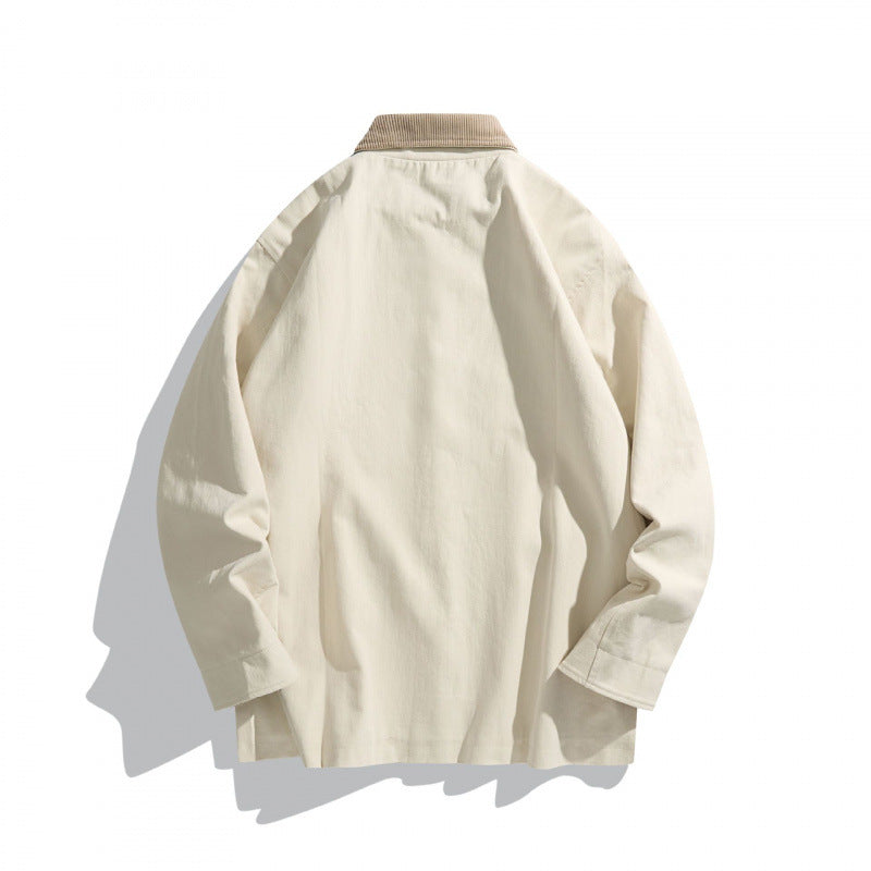 Unisex Boxy Canvas Field Jacket with Contrast Cord Collar and Utility Pockets Fashion Glam